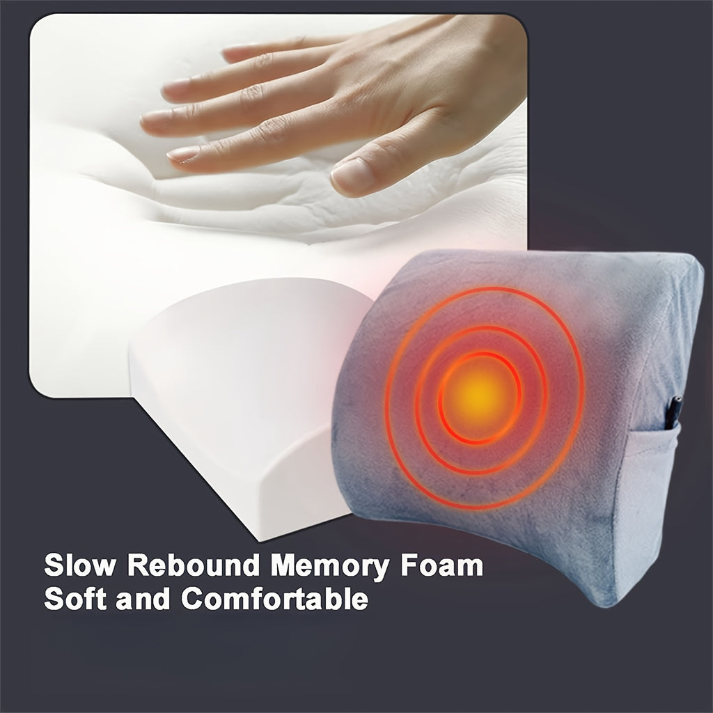 Ergonomic USB-Powered Lumbar Support Pillow with Memory Foam - 5 Heat Levels & Timer Settings, Breathable Polyester Cover for Office Chair