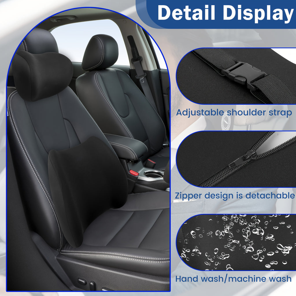 Headrest Lumbar Support Cushion Ergonomic Lumbar Support Pillow And Neck Pillow Kit for Office Chair And Car Seat, Memory Foam Back Pillow for Lower Back Pain Relief, Back Support Pillow for Sitting, Driving, Traveling, Headrest Covers for Car Seats,