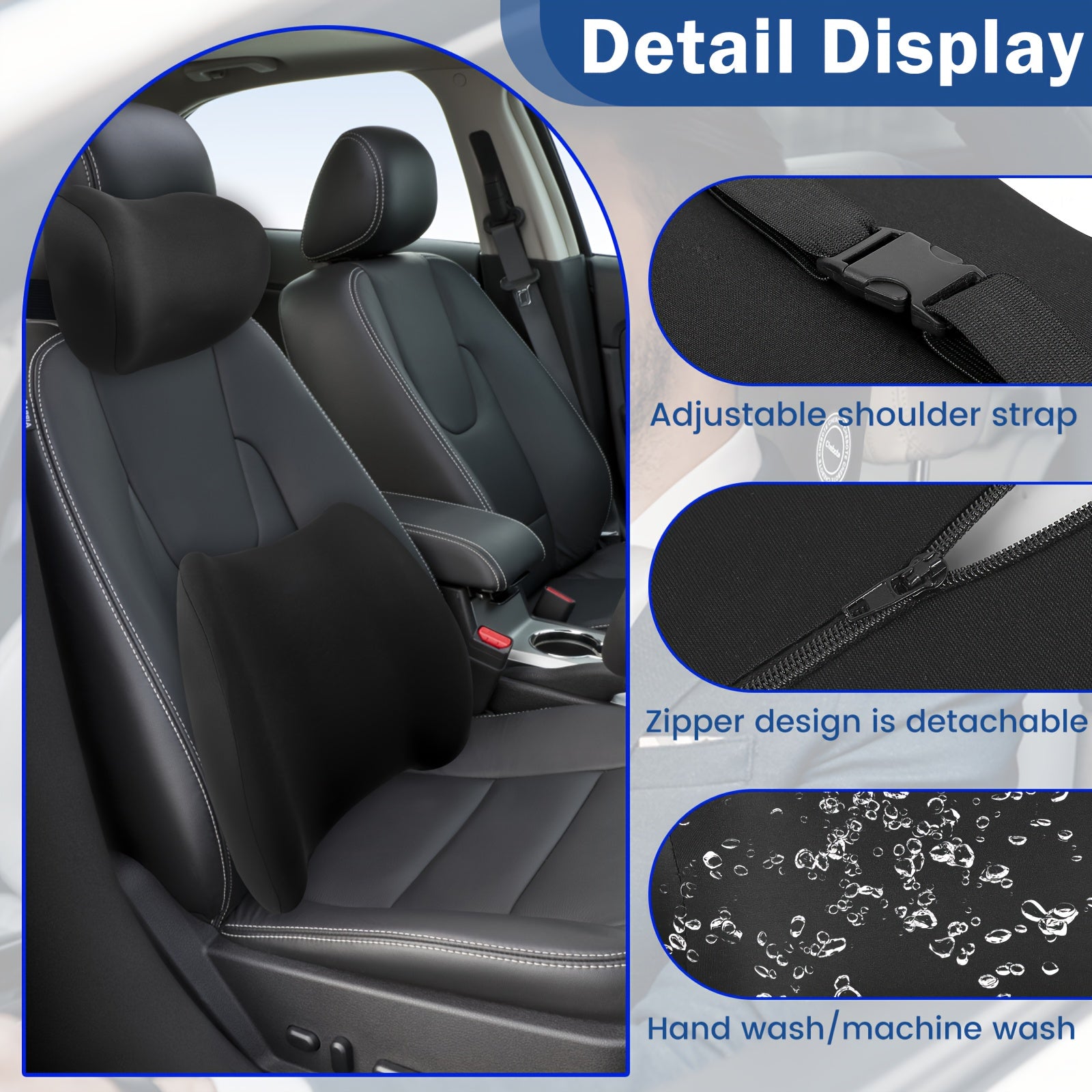 Headrest Lumbar Support Cushion Ergonomic Lumbar Support Pillow And Neck Pillow Kit for Office Chair And Car Seat, Memory Foam Back Pillow for Lower Back Pain Relief, Back Support Pillow for Sitting, Driving, Traveling, Headrest Covers for Car Seats,