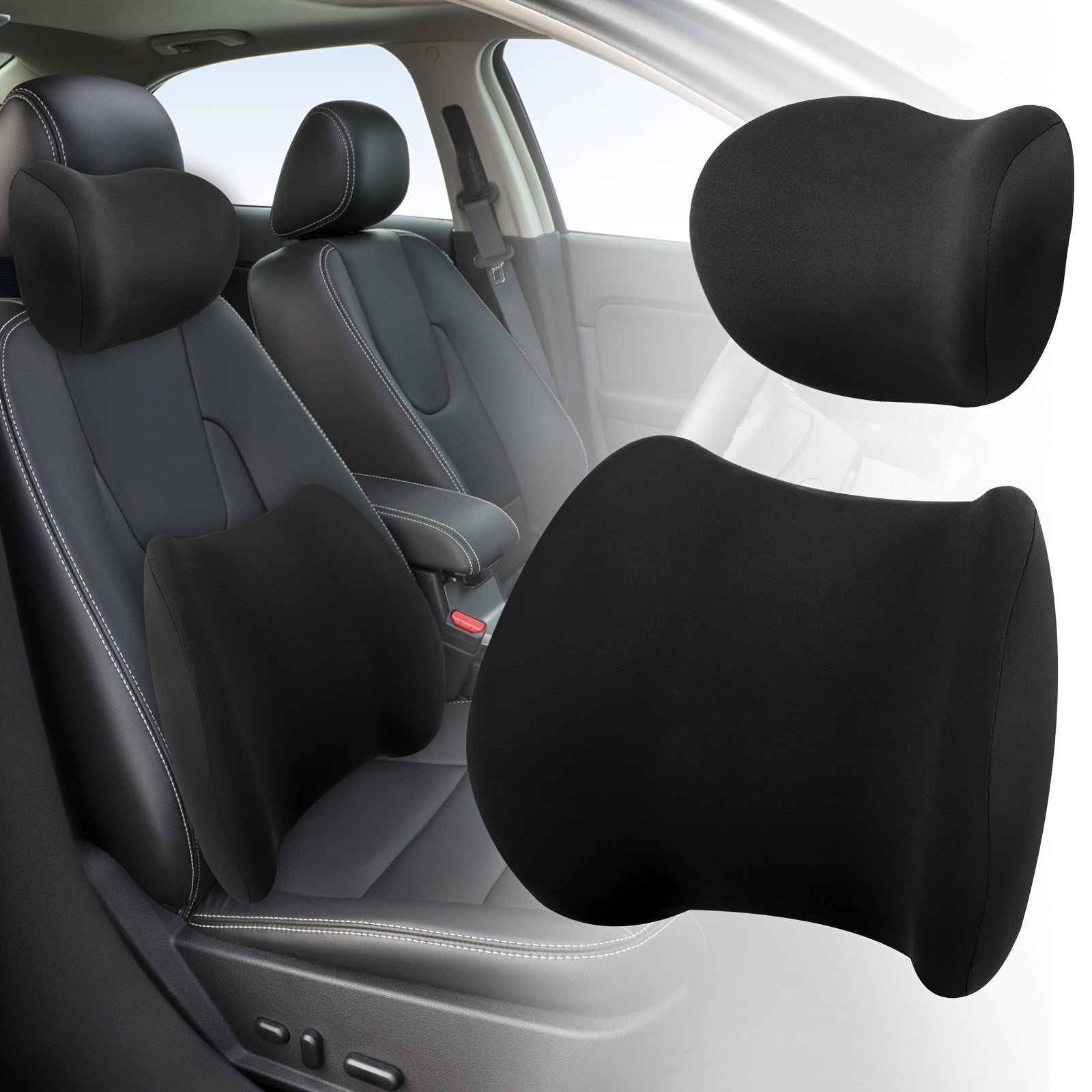 Headrest Lumbar Support Cushion Ergonomic Lumbar Support Pillow And Neck Pillow Kit for Office Chair And Car Seat, Memory Foam Back Pillow for Lower Back Pain Relief, Back Support Pillow for Sitting, Driving, Traveling, Headrest Covers for Car Seats,