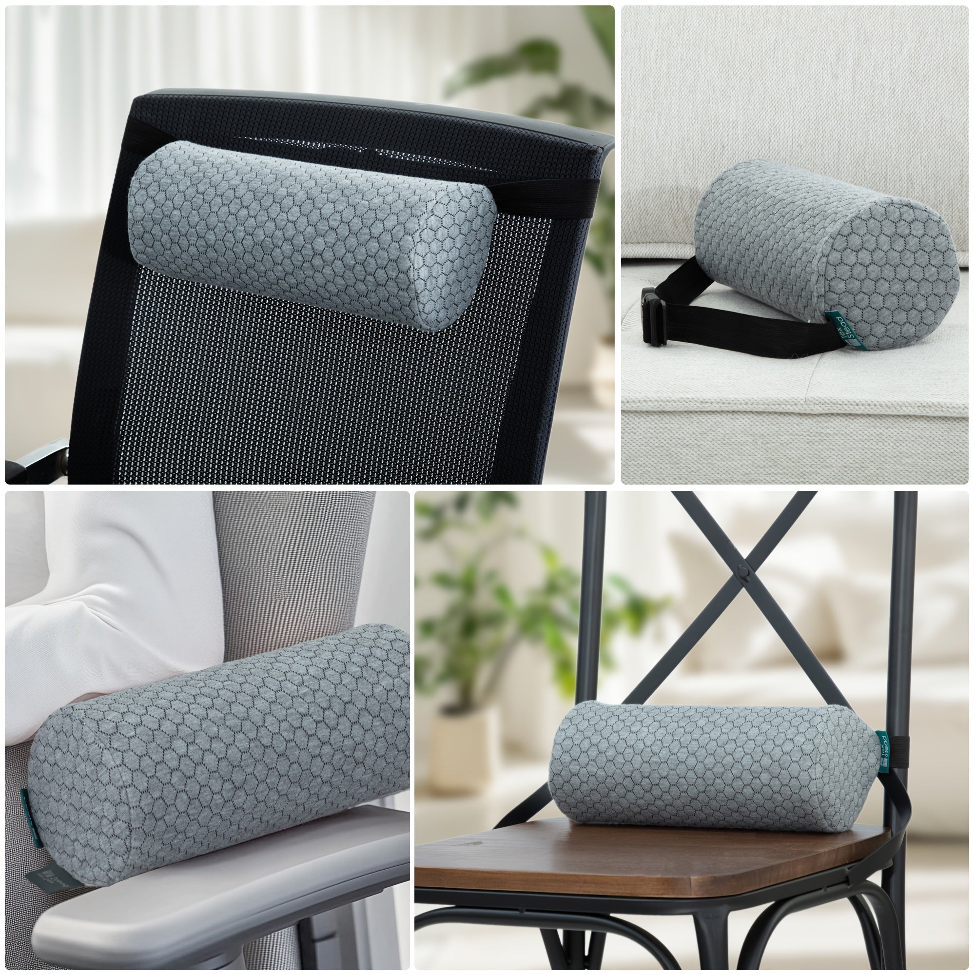 1pc TEXSTEAD Ergonomic Lumbar Support Pillow with Removable Cover & Elastic Strap – Medium Firm Foam Cylinder Bolster for Neck, Back, and Seat Relief – Ideal for Office, Car, and Home Use, Backrest Pillow, Posture Improvement, Contoured Design, Machine