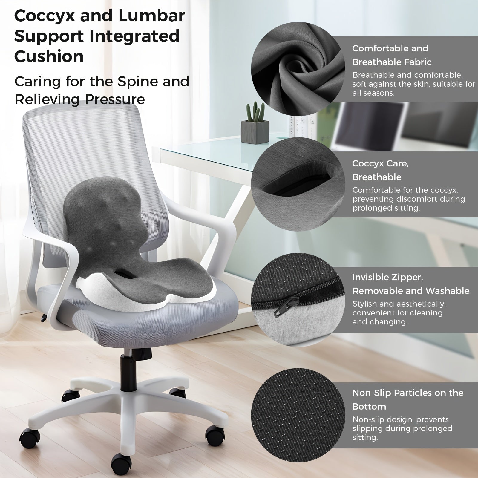 Memory Foam Seat Cushion, Office Chair Cushion With Lumbar Support Car Seat Cushion With 8 Back Massage Heads For Car, Truck, Desk, Gaming Chair