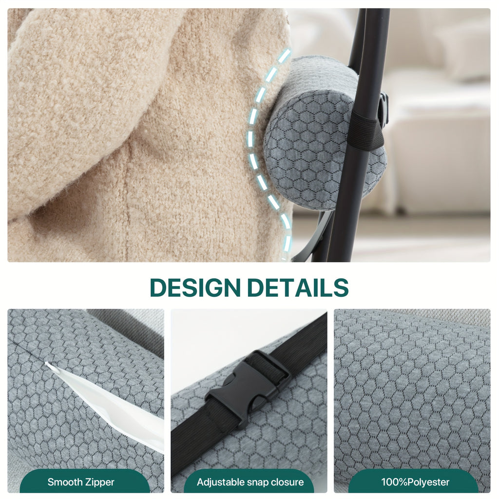 1pc TEXSTEAD Ergonomic Lumbar Support Pillow with Removable Cover & Elastic Strap – Medium Firm Foam Cylinder Bolster for Neck, Back, and Seat Relief – Ideal for Office, Car, and Home Use, Backrest Pillow, Posture Improvement, Contoured Design, Machine