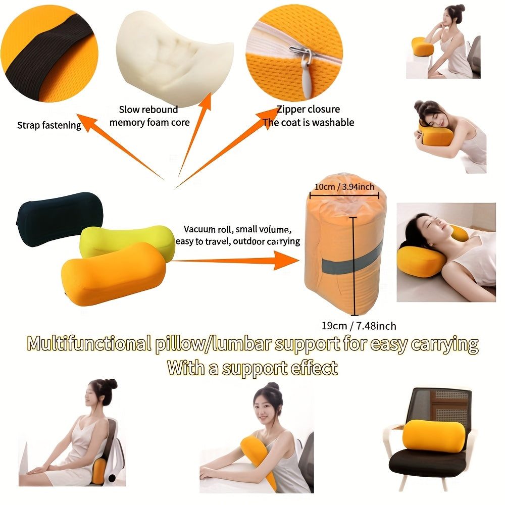 1pc Memory Foam Lumbar Pad, Travel Pillow, Office Sedentary Lumbar Support Pad, Portable Multifunctional Pillow with Adjustable Shoulder Strap, Compressible, Easy to Carry [Delicate Lumbar Pad] Nap.
