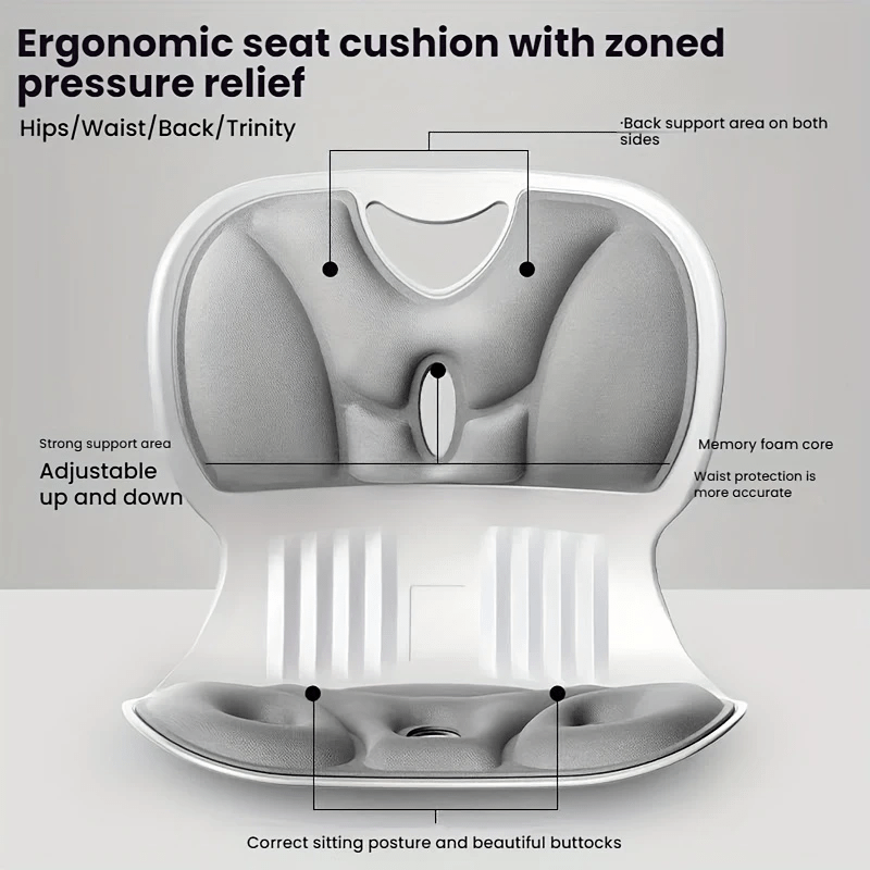 1-Pack Adjustable Lumbar Support Pad - Ergonomic Contoured Design for Spine Alignment, Durable PP Material, Grey/Green, Fits All Chairs - Perfect Gift for Valentine’s Day & Mother’s Day