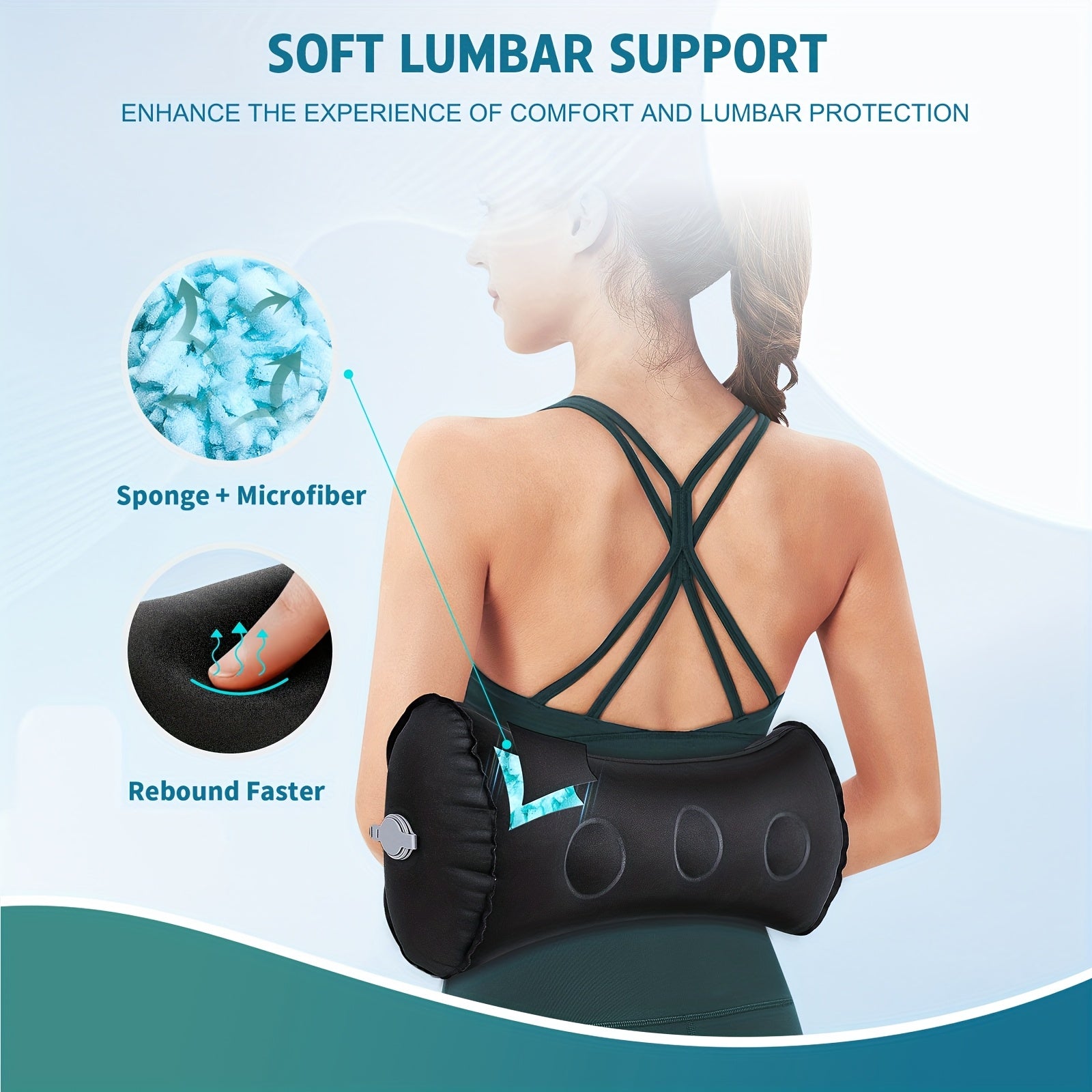 1pc Inflatable Lumbar Support Pillow for Airplane Travel, Car & Office Chair - Ergonomic Posture Corrector with Adjustable Straps, Breathable Mesh Design, Hand Wash Only, Improves Sitting Posture & Comfort, Inflatable Travel Pillow, Airplane Comfort