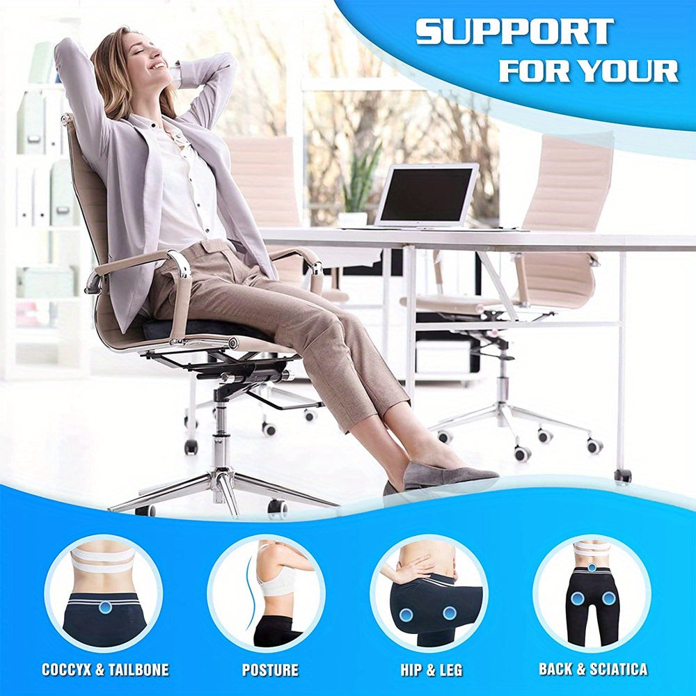 2pcs:(1 Seat Pad + 1 Lumbar Support Pillow) Memory Foam Seat Cushion & Lumbar Support Pillow Set - Ergonomic Office Chair Cushion for Back, Car Seat, Wheelchair, Gaming Chair - Breathable & Machine Washable Cover