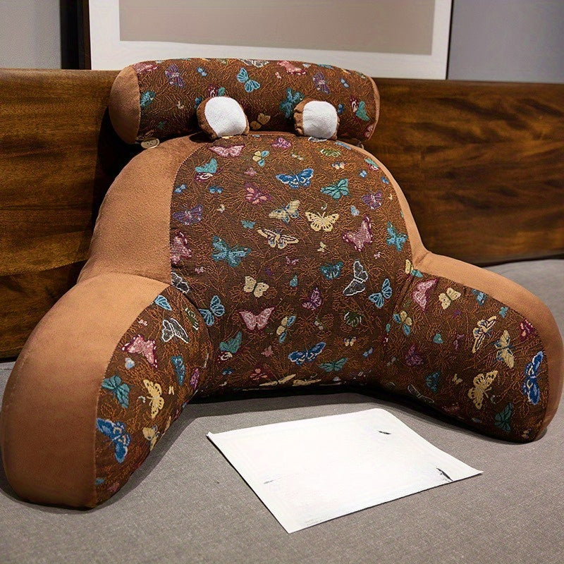 1pc Boho Style Butterfly-Patterned Lumbar Support Pillow - Multi-Color, Ergonomic Back Cushion for Sofa, Bed, and Office Rest, Hand Washable Polyester, All-Season Comfort with Zipper Closure, Decorative Backrest | Butterfly Pattern | Zippered Cover, Cute