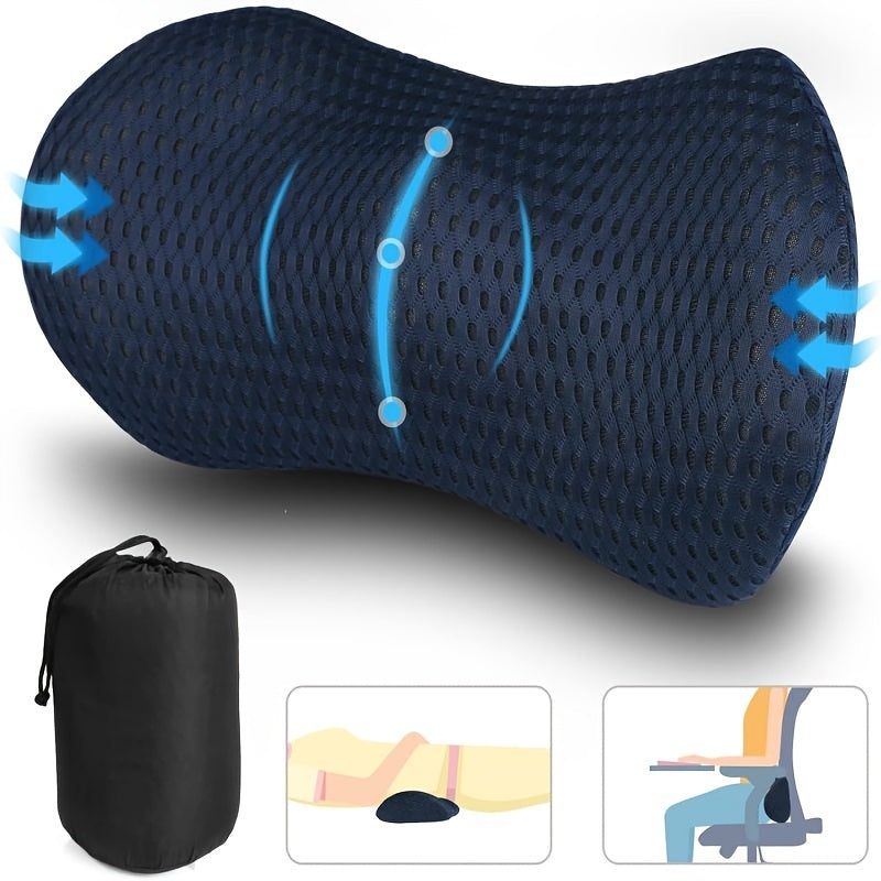 1pc Lumbar Pillow - for Low Back Support, Black, 100% & 100% Polyester Cover, Perfect for Car Seats, Office Chairs, Leisure Chairs, and Beds