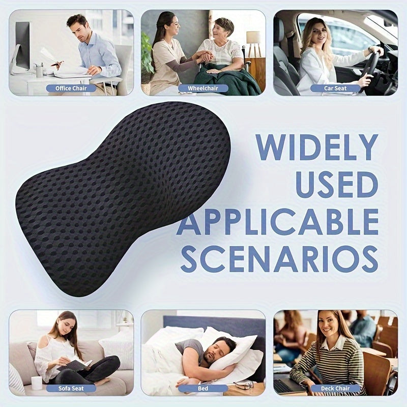 1pc Lumbar Pillow - for Low Back Support, Black, 100% & 100% Polyester Cover, Perfect for Car Seats, Office Chairs, Leisure Chairs, and Beds