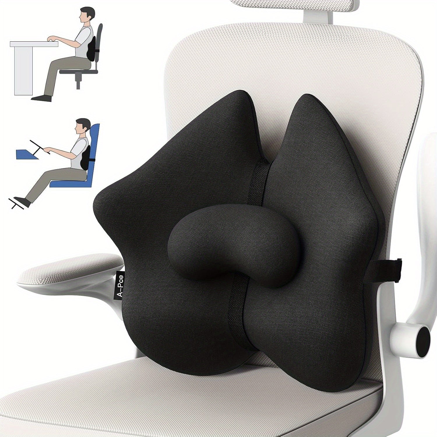 Adjustable Lumbar Support Pillow, Improve Lower Back Pressure Buffer & Sitting Posture, Adjustable Slider, Ergonomic Memory Foam Back Cushion for Long Sitting for Office Chair/ Car/ Plane-Black