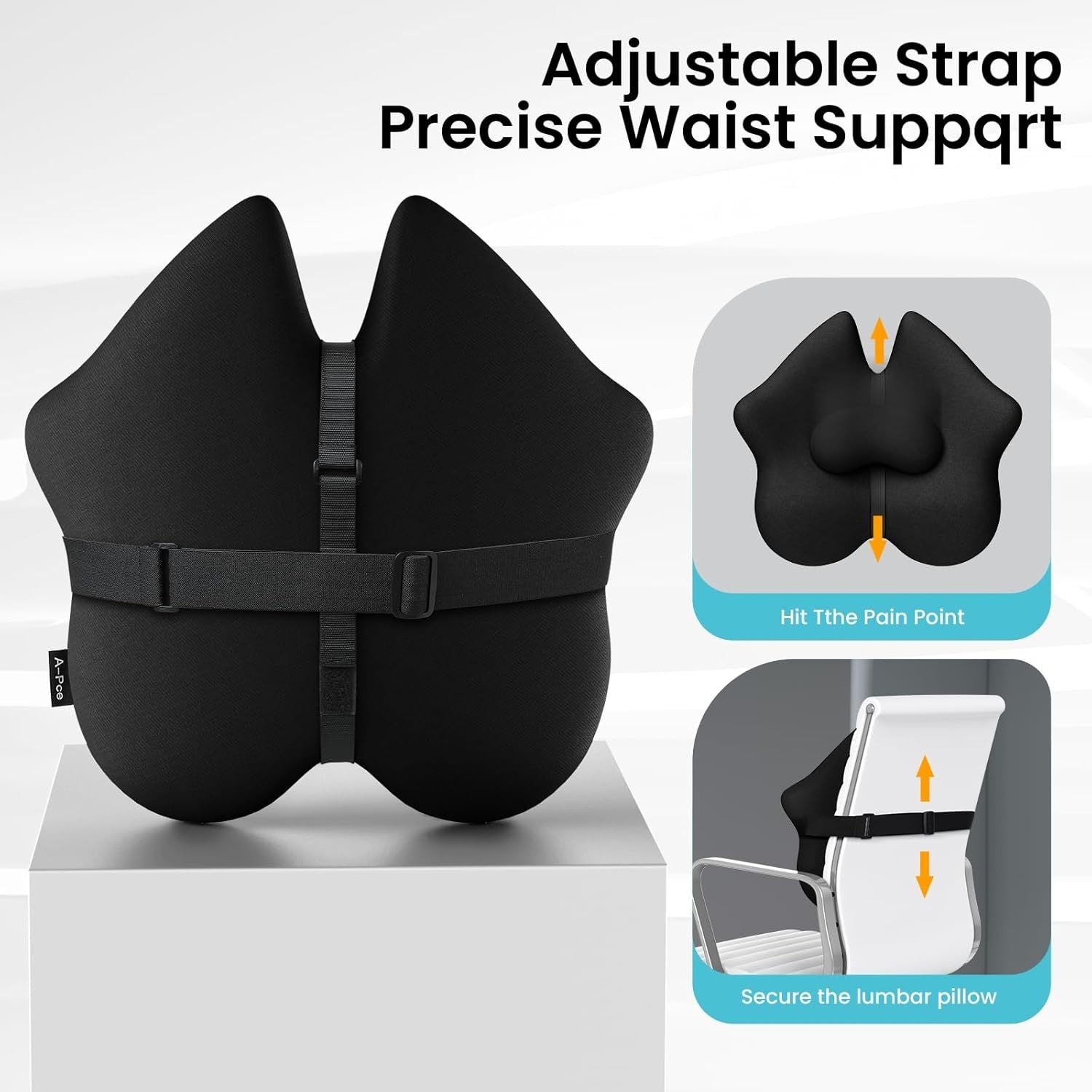 Adjustable Lumbar Support Pillow, Improve Lower Back Pressure Buffer & Sitting Posture, Adjustable Slider, Ergonomic Memory Foam Back Cushion for Long Sitting for Office Chair/ Car/ Plane-Black