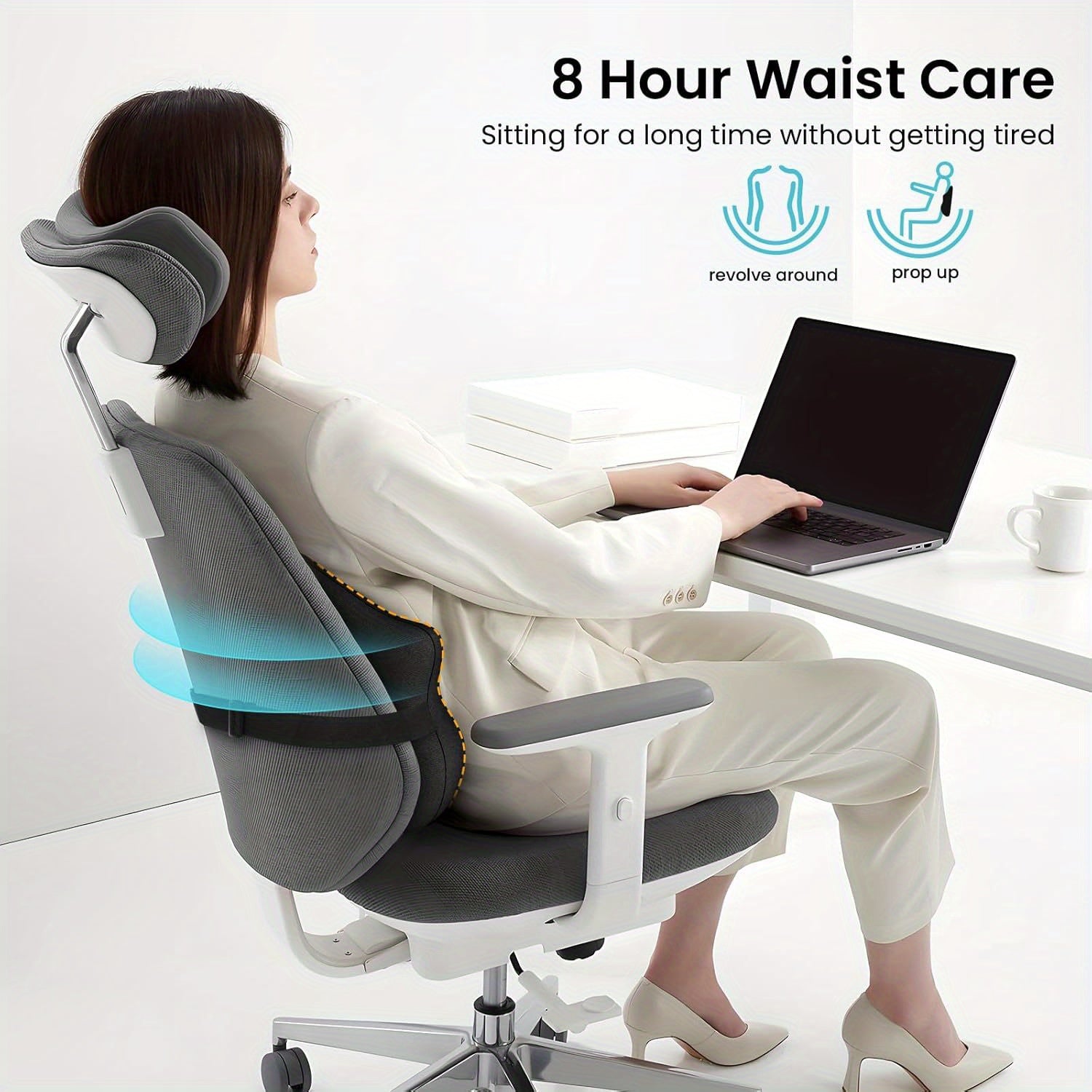Adjustable Lumbar Support Pillow, Improve Lower Back Pressure Buffer & Sitting Posture, Adjustable Slider, Ergonomic Memory Foam Back Cushion for Long Sitting for Office Chair/ Car/ Plane-Black