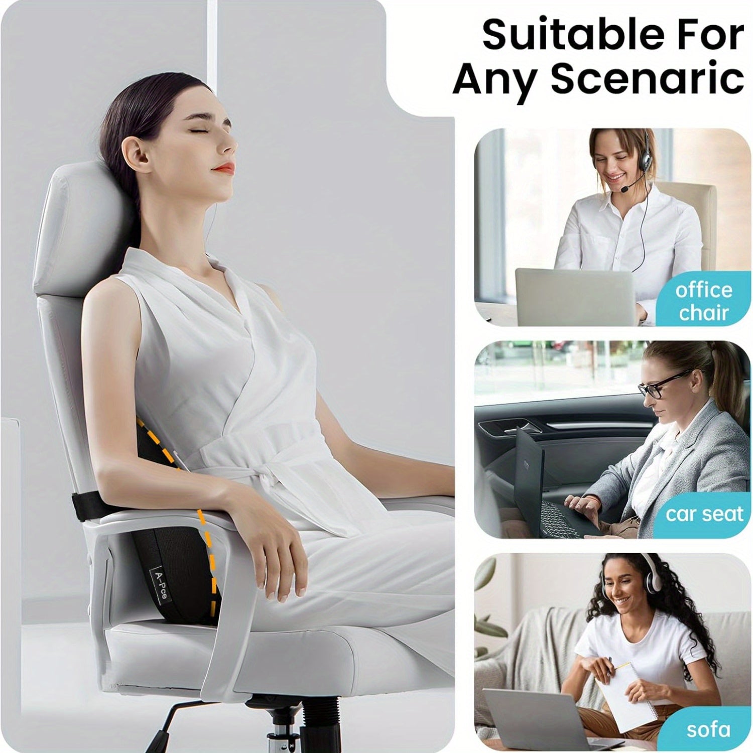 Adjustable Lumbar Support Pillow, Improve Lower Back Pressure Buffer & Sitting Posture, Adjustable Slider, Ergonomic Memory Foam Back Cushion for Long Sitting for Office Chair/ Car/ Plane-Black
