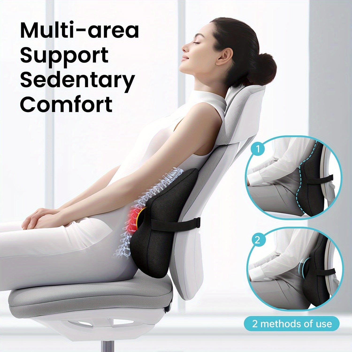 Adjustable Lumbar Support Pillow, Improve Lower Back Pressure Buffer & Sitting Posture, Adjustable Slider, Ergonomic Memory Foam Back Cushion for Long Sitting for Office Chair/ Car/ Plane-Black