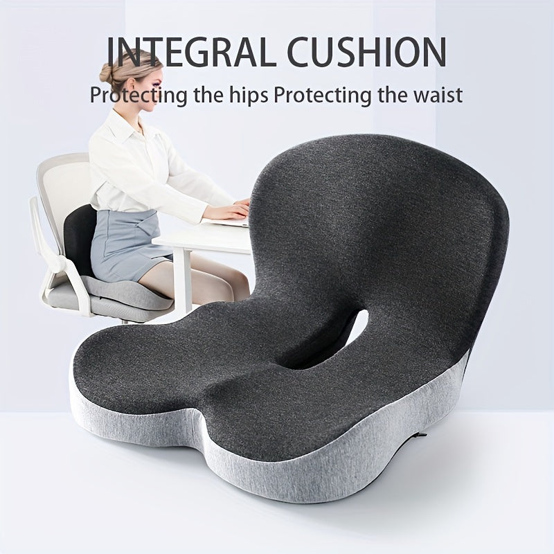 Ergonomic Seat Cushion with Backrest – Soft, Supportive, and Washable Office Chair Pad for Hip and Waist Comfort, Ideal for Long Sitting, Car Driving, and Desk Work, Modern Design, Breathable Polyester Fabric, Integrated Cushion for Hips and Waist