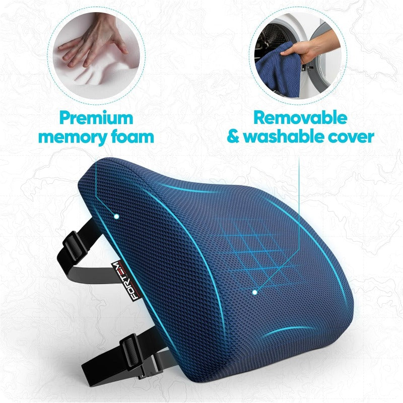 Lumbar Support Cushion Back Support for Office Chair and Car Seat Back Rest for Gaming Chair Memory Foam Pillow Desk Chair Cushion Breathable Washable Cover Adjustable Straps