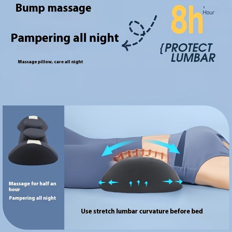 Ergonomic 3D Contoured Lumbar Support Pillow - Removable Washable Magnetic Cover with Heat Relax, Dual Use for Office Chair & Bed, White Geometric Design, No Power Needed