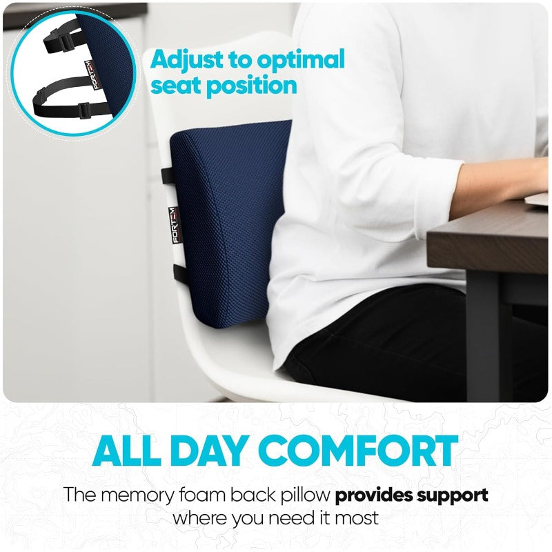 Lumbar Support Cushion Back Support for Office Chair and Car Seat Back Rest for Gaming Chair Memory Foam Pillow Desk Chair Cushion Breathable Washable Cover Adjustable Straps