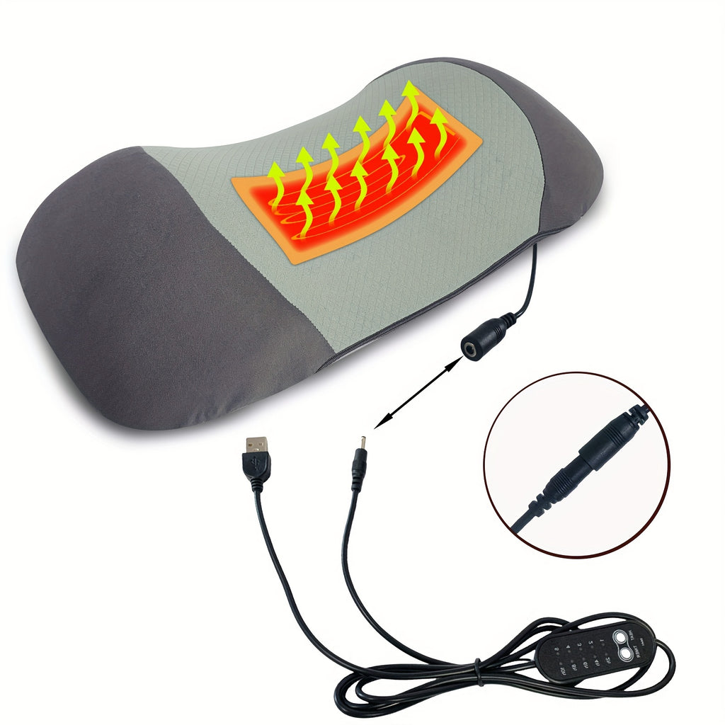 USB-Powered Heated Lumbar Support Pillow with 5 Adjustable Temperature Settings & Timer, Ergonomic Back for Office Chairs, Cars, and Home Use - Gray, Backrest Pillow
