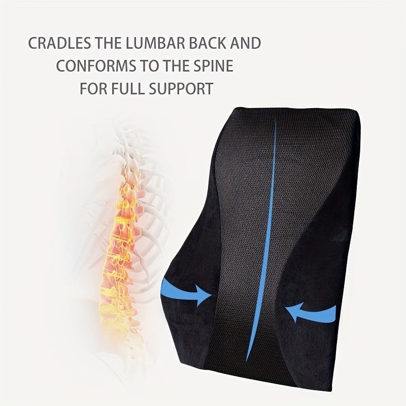 1pc Ergonomic Lumbar Support Cushion with Breathable Mesh, Adjustable Straps, Easy Installation, Lightweight Knit Fabric, Medium Soft Firmness for Back Support, Hand Washable, No Electricity Needed, Ideal for Car, Office, Sofa - Removable Cover, Black
