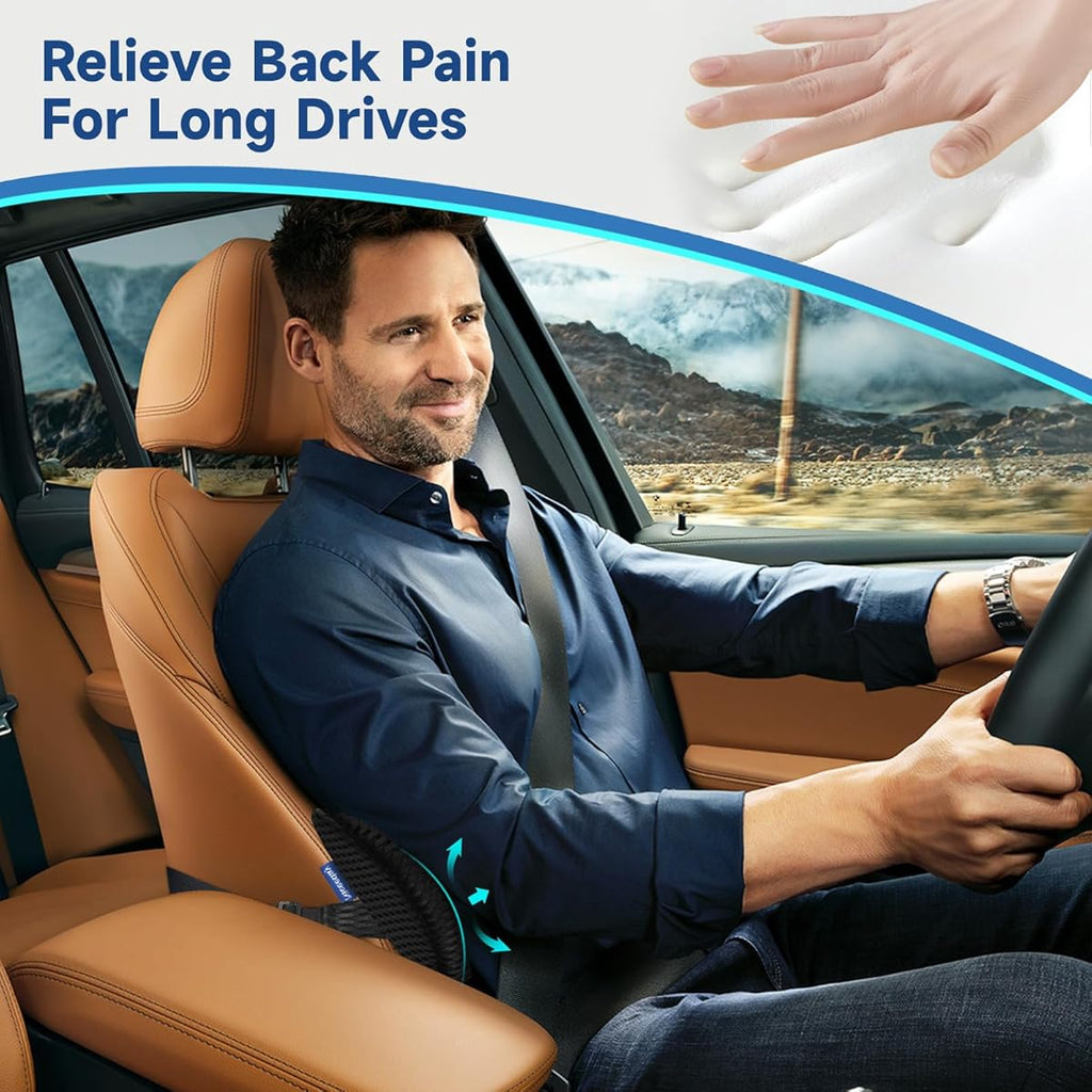 Ergonomic Lumbar Support Pillow for Office Chair & Car - Posture-Correcting Back Cushion with Spinal Alignment, Lower Back Relief, Desk, Gaming Chair - Non-Slip Base, No Power Needed - Ideal for Home, Office, Travel - Black, Backrest Pillow, Contoured