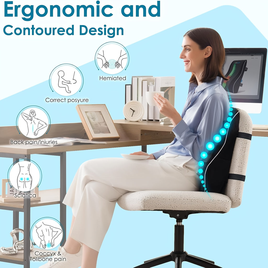 Ergonomic Lumbar Support Cushion with Memory Foam, Breathable 3D Mesh, for Car Seats, Office Chairs, Wheelchairs & Recliners - Lightweight, Removable Cover, Medium Soft Firmness, Back Ergonomic Support|Breathable Cushion|Removable Cover Cushion