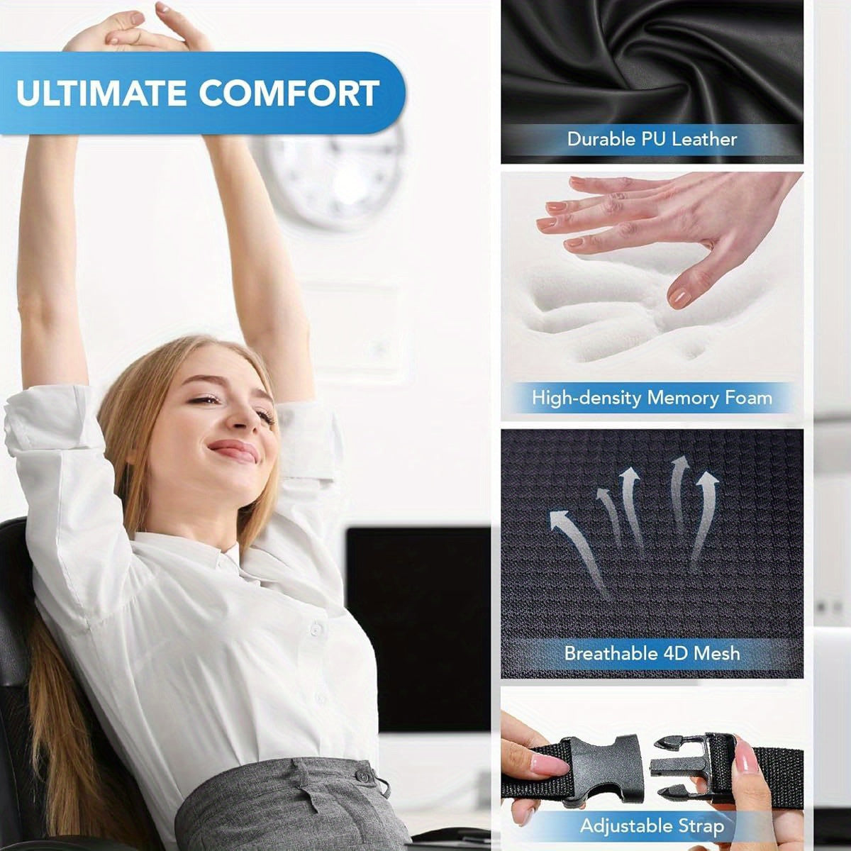 Ergonomic Lumbar Support Pillow for Lower Back - Posture-Correcting Cushion with, Car, Office Chair, Wheelchair - Lower Back Relief, Driving, Home & Travel - Machine Washable - Black, Backrest Pillow, Contoured Design, Durable Construction, Long Sitting