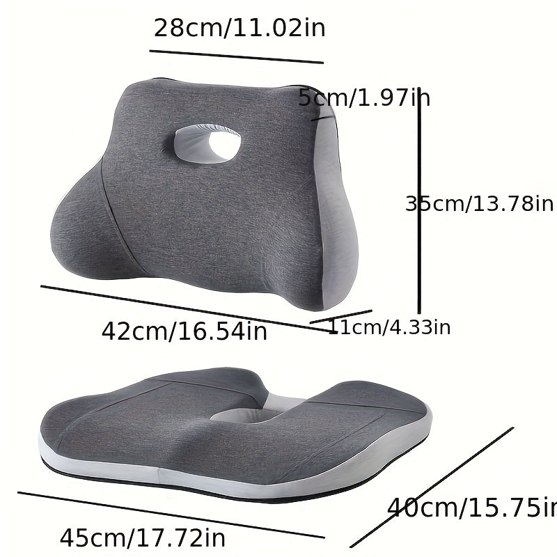 An Ergonomic Memory Foam Seat Cushion and Lumbar Support Pillow Set - Suitable for Office, Car Long Sitting - Slow Rebound, Waist Protection, Pregnant Women Can Use, Breathable Cover, All Seasons