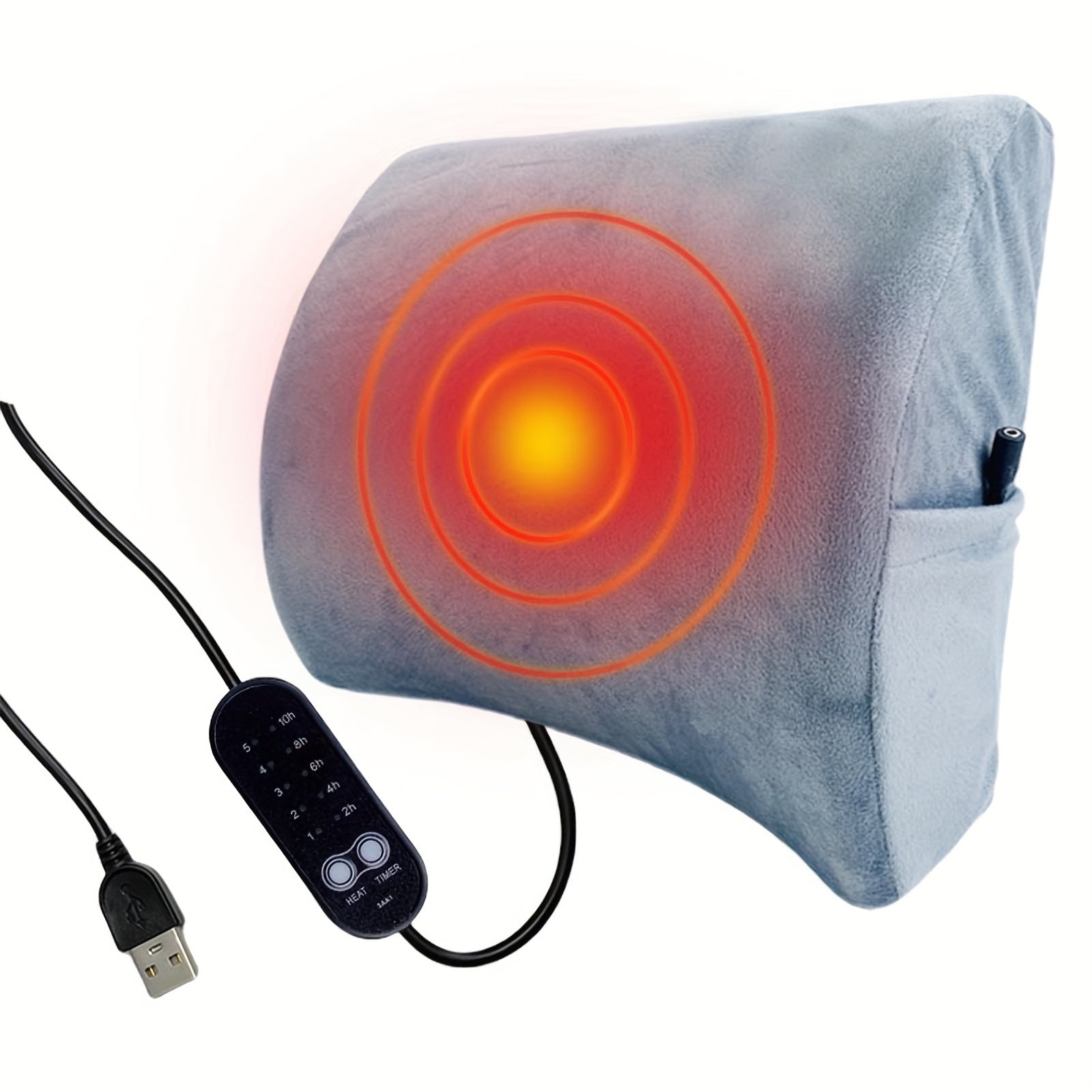Ergonomic USB-Powered Lumbar Support Pillow with Memory Foam - 5 Heat Levels & Timer Settings, Breathable Polyester Cover for Office Chair