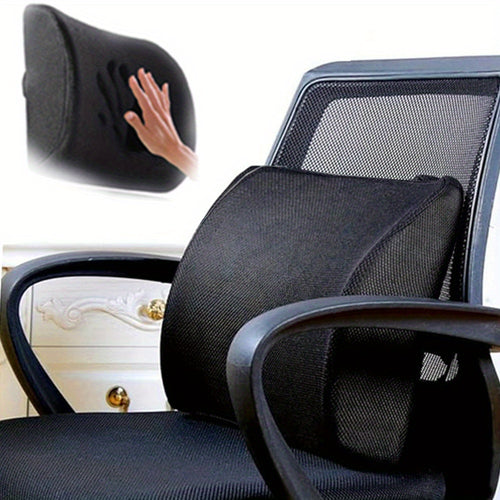 1pc Ergonomic Lumbar Support Cushion, Polyester Knit Fabric Chair Back Pillow, Machine Washable, Black, Chair Cushion Pad