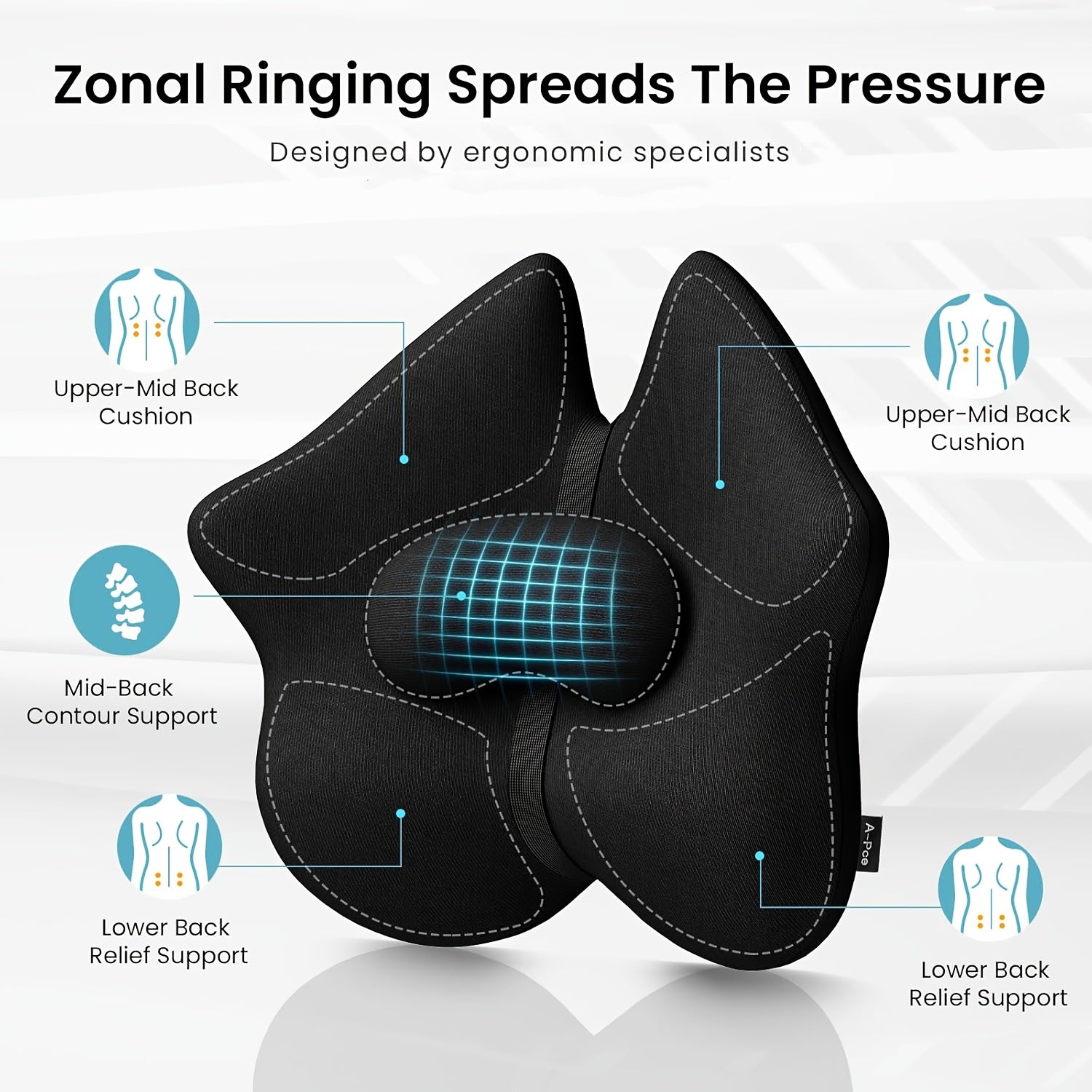Adjustable Lumbar Support Pillow, Improve Lower Back Pressure Buffer & Sitting Posture, Adjustable Slider, Ergonomic Memory Foam Back Cushion for Long Sitting for Office Chair/ Car/ Plane-Black