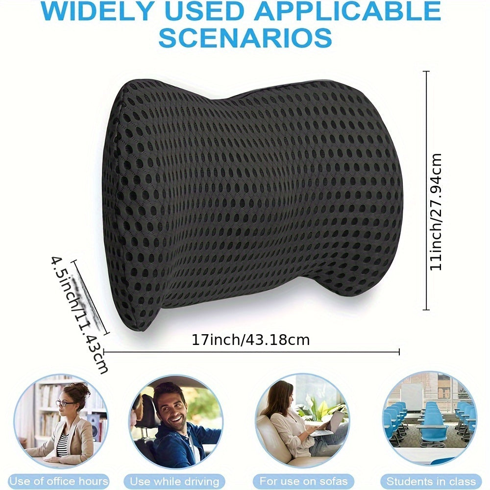 Ergonomic Lumbar Support Pillow - Memory Foam Back Cushion with Machine Washable Cover, Lightweight, Reversible, Medium Soft Firmness for Office Chair, Car Seat, Sofa, Gaming Chair - Non-Woven Fabric Liner, No Electricity Needed