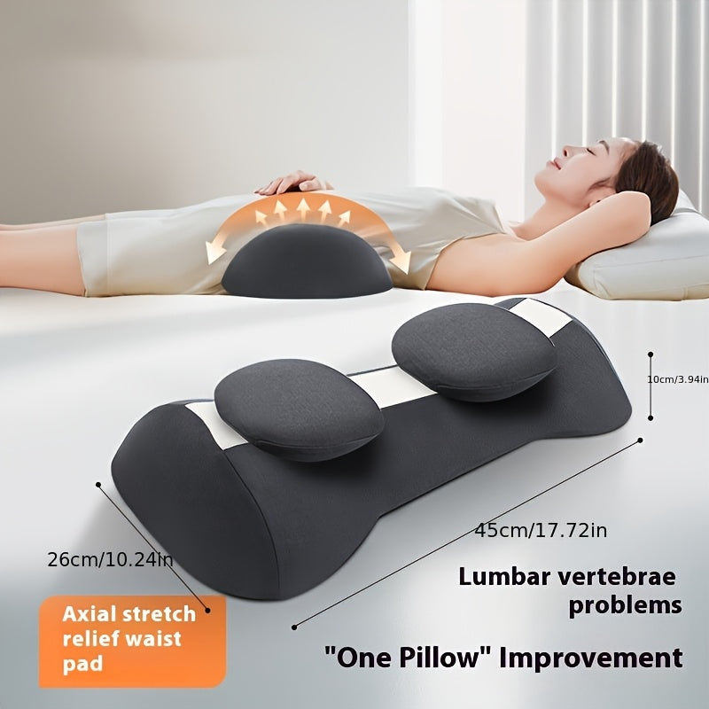 Ergonomic 3D Contoured Lumbar Support Pillow - Removable Washable Magnetic Cover with Heat Relax, Dual Use for Office Chair & Bed, White Geometric Design, No Power Needed