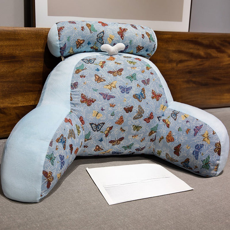 1pc Boho Style Butterfly-Patterned Lumbar Support Pillow - Multi-Color, Ergonomic Back Cushion for Sofa, Bed, and Office Rest, Hand Washable Polyester, All-Season Comfort with Zipper Closure, Decorative Backrest | Butterfly Pattern | Zippered Cover, Cute