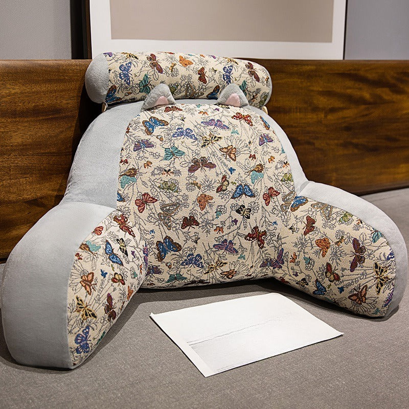 1pc Boho Style Butterfly-Patterned Lumbar Support Pillow - Multi-Color, Ergonomic Back Cushion for Sofa, Bed, and Office Rest, Hand Washable Polyester, All-Season Comfort with Zipper Closure, Decorative Backrest | Butterfly Pattern | Zippered Cover, Cute