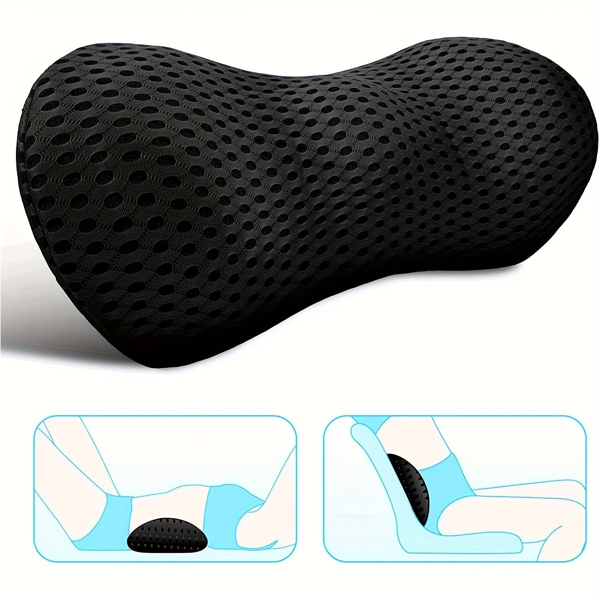 1pc Ergonomic Lumbar Support Pillow, Black with Textured Surface, Lightweight, Machine Washable, Ideal for Car Seats, Office Chairs, Lounge Chairs & Beds, Back Design|Machine Washable Cover, Lumbar Support Pillow
