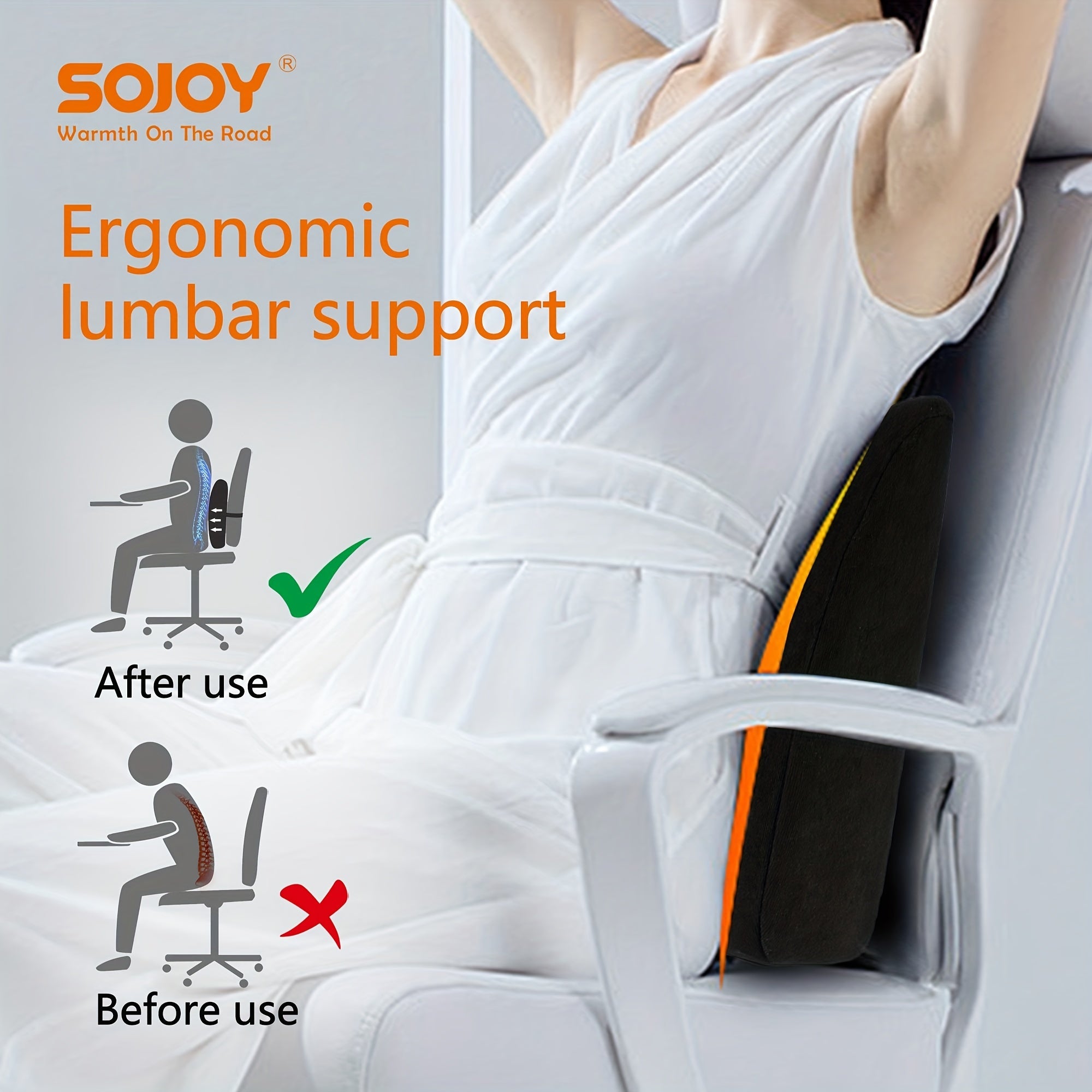 SOJOY Lumbar Support Plillow,Back Cushion Backrest for Home Office Chair Car Seat