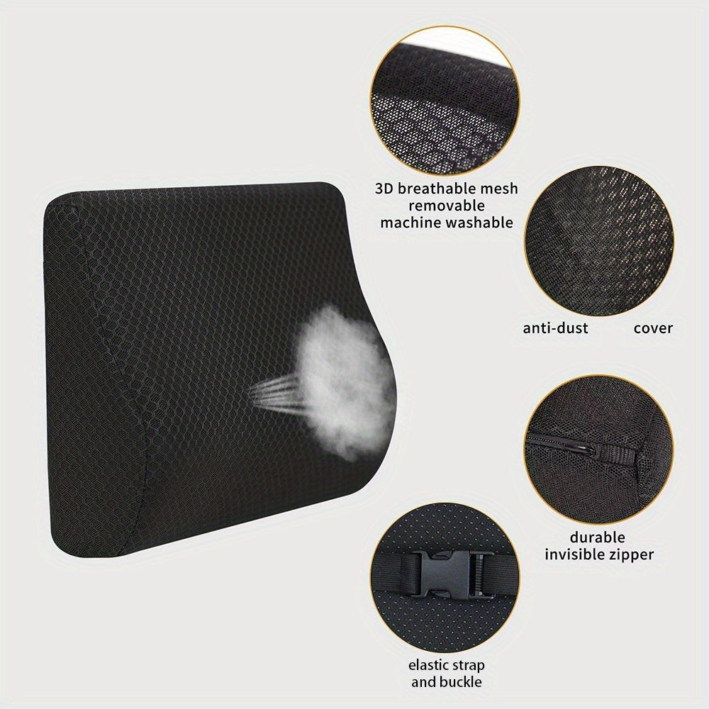 1pc Ergonomic Lumbar Support Cushion, Polyester Knit Fabric Chair Back Pillow, Machine Washable, Black, Chair Cushion Pad