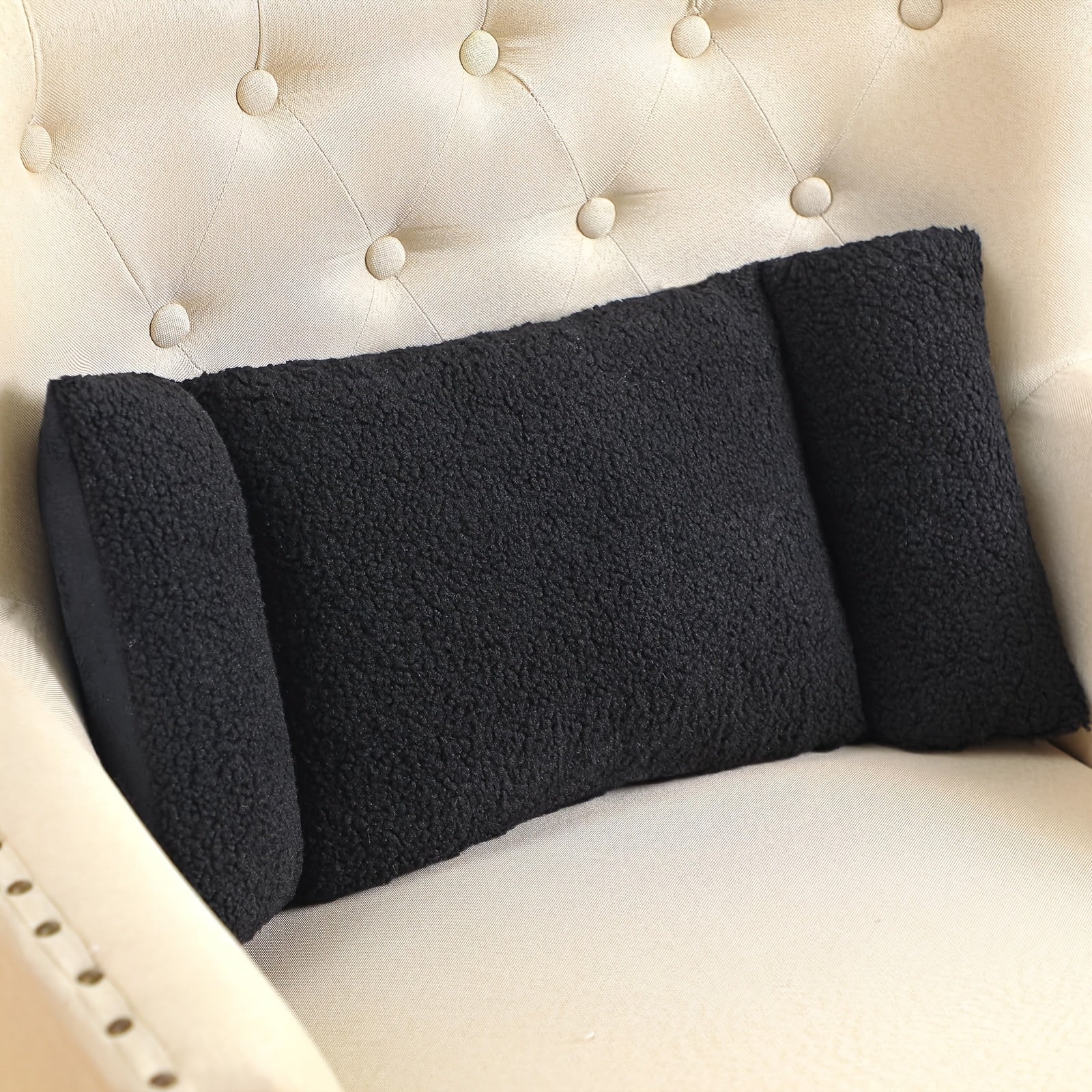 3-Section Lumbar Support Pillow for Office Chairs and Sofas - Soft Polyester Backrest Cushion with Ties, Hand Wash Only, Grey, Comfortable 3-Stage Adjustable Back Support for Home or Office Use, Back Support Pillow for Sitting