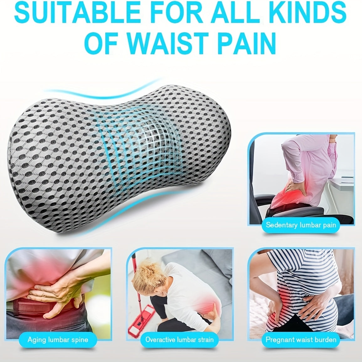 Ergonomic Lumbar Support Pillow for Office Chair - Posture-Correcting Lower Back Cushion with Spinal Alignment, Machine Washable Lumbar Pillow for Desk, Car, Home - No Power Needed, Ideal for Lower Back Relief & Long Hours Sitting, Backrest Pillow,