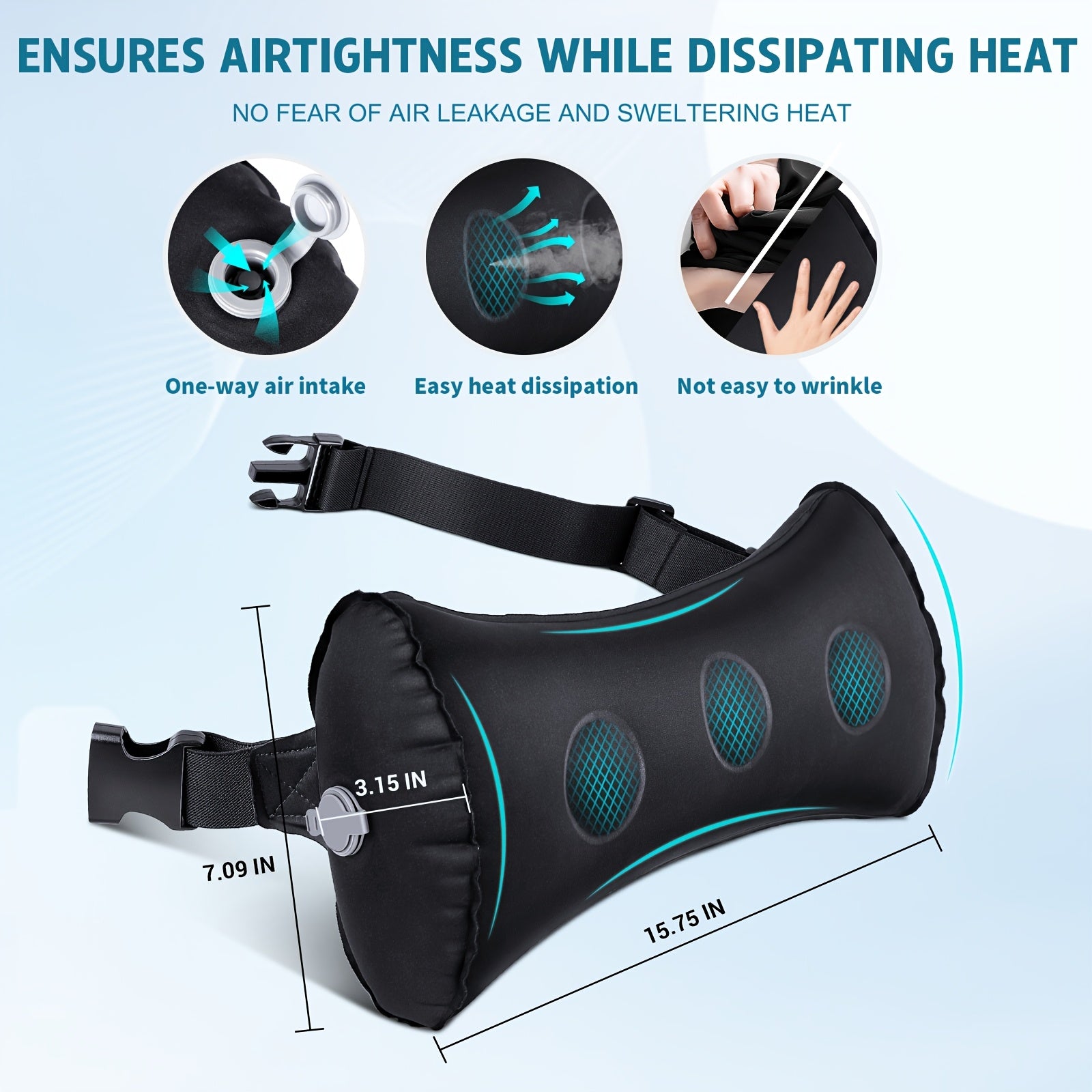 1pc Inflatable Lumbar Support Pillow for Airplane Travel, Car & Office Chair - Ergonomic Posture Corrector with Adjustable Straps, Breathable Mesh Design, Hand Wash Only, Improves Sitting Posture & Comfort, Inflatable Travel Pillow, Airplane Comfort