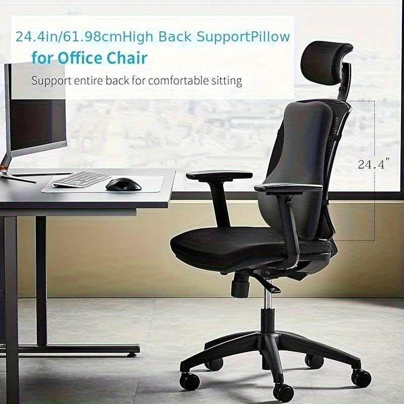 High back support pillow for office chair, fully support the entire back, relieve and comfort - Memory sponge waist support pillow for office chair, computer, recliner.