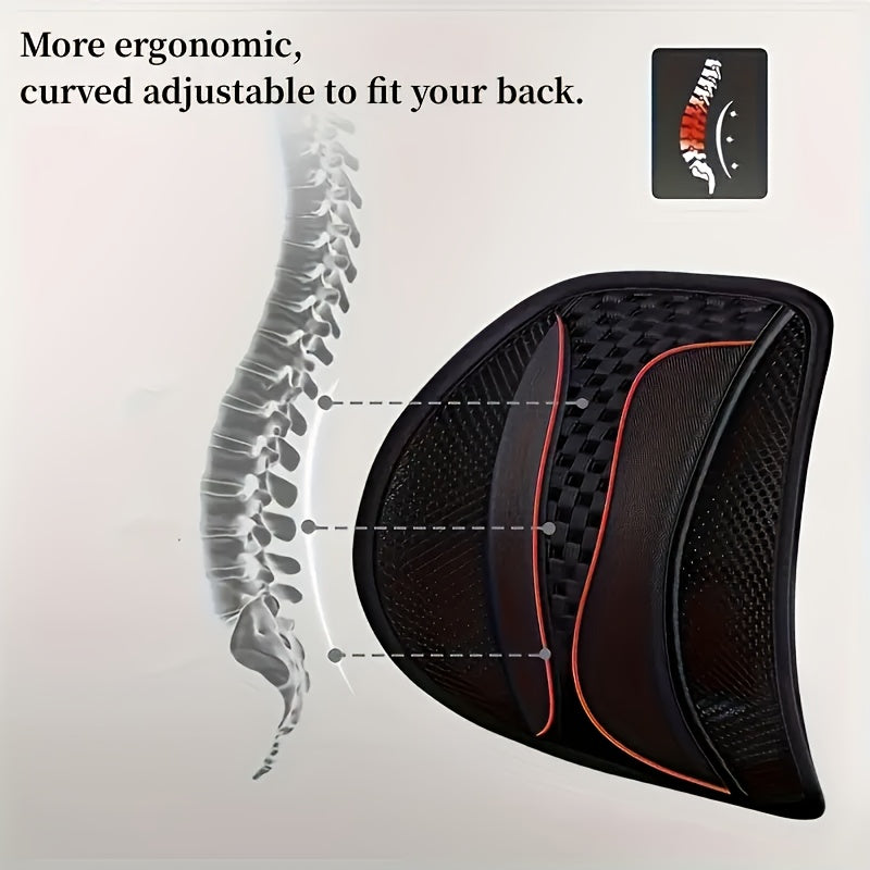 Breathable Lumbar Pillow - Ergonomic Back Cushion with Adjustable Lumbar Support, Posture Correction & Spinal Alignment - Lightweight Office Chair & Car Seat Pillow for Long Drives, Work, Home - No-Fill Design, Durable Polyester Mesh - Ideal for Drivers,