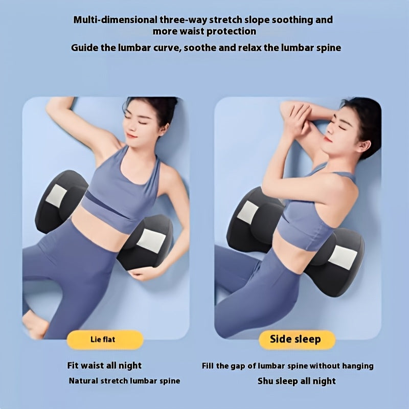 Ergonomic 3D Contoured Lumbar Support Pillow - Removable Washable Magnetic Cover with Heat Relax, Dual Use for Office Chair & Bed, White Geometric Design, No Power Needed