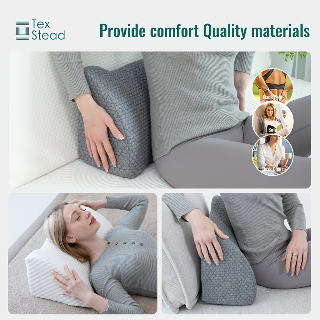 1pc TEXSTEAD Lumbar Support Pillow for Office Chair, Car, and Recliner - Charcoal Geometric Design, Washable Polyester Cover, All-Season Lower Back Pain Relief Cushion, Pain Relief Pillow | Geometric Pattern Pillow | Zipper Closure Pillow, Back Support