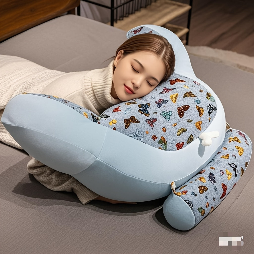 1pc Boho Style Butterfly-Patterned Lumbar Support Pillow - Multi-Color, Ergonomic Back Cushion for Sofa, Bed, and Office Rest, Hand Washable Polyester, All-Season Comfort with Zipper Closure, Decorative Backrest | Butterfly Pattern | Zippered Cover, Cute