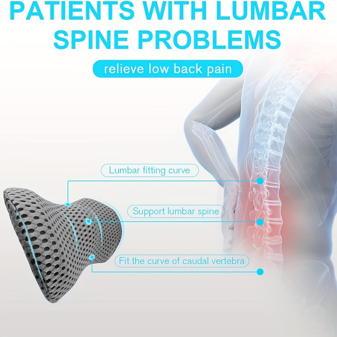 Ergonomic Lumbar Support Pillow for Office Chair - Posture-Correcting Lower Back Cushion with Spinal Alignment, Machine Washable Lumbar Pillow for Desk, Car, Home - No Power Needed, Ideal for Lower Back Relief & Long Hours Sitting, Backrest Pillow,