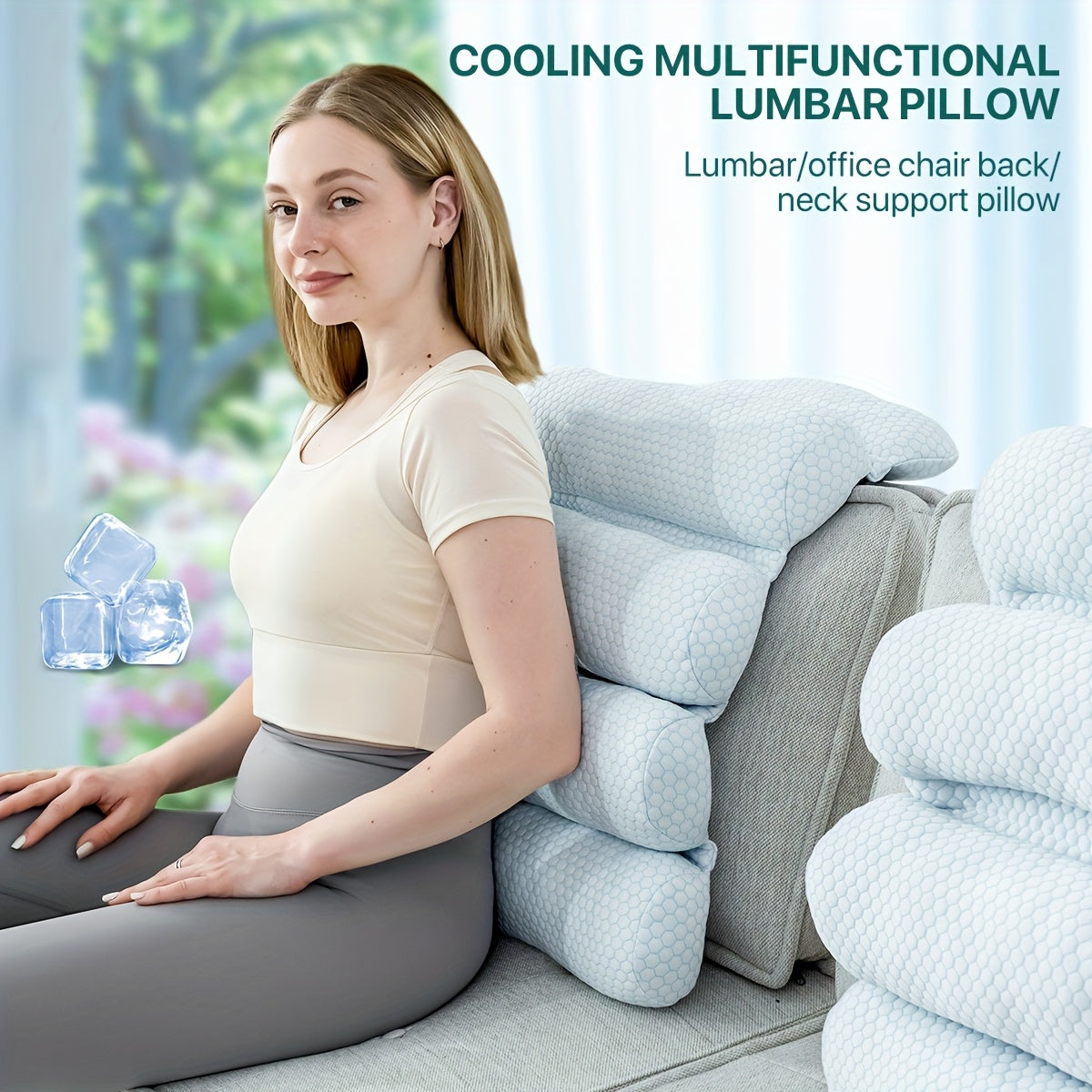 Adjustable Cooling Lumbar Support Pillow for Office Chair & Car Seat - Breathable 100% Polyester, Machine Washable with Polka Dot Design, Promotes Better Posture & Lower Back