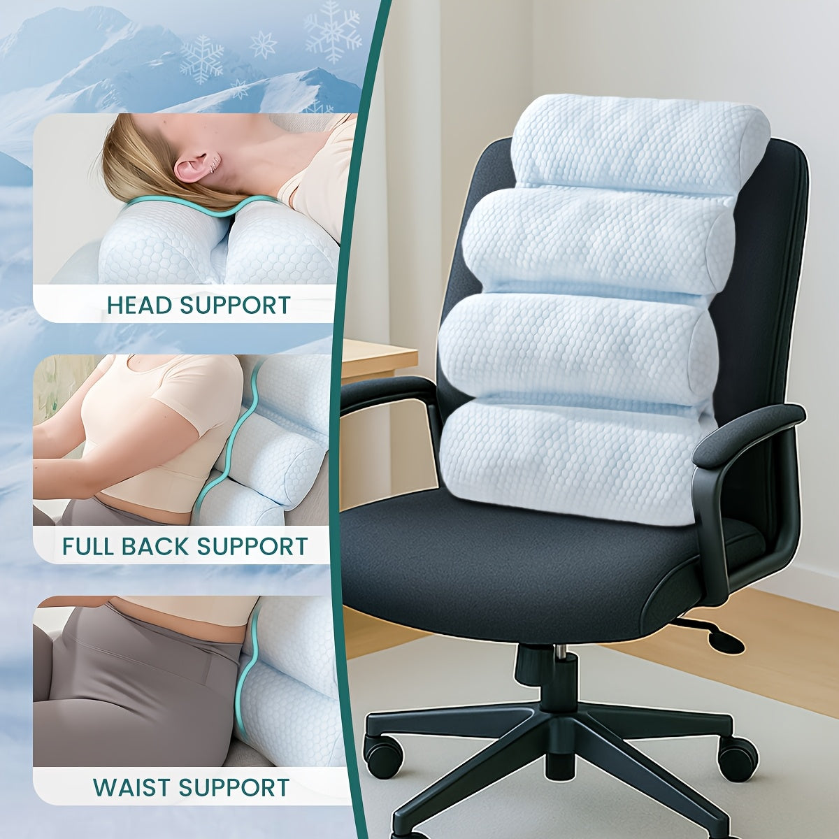 Adjustable Cooling Lumbar Support Pillow for Office Chair & Car Seat - Breathable 100% Polyester, Machine Washable with Polka Dot Design, Promotes Better Posture & Lower Back
